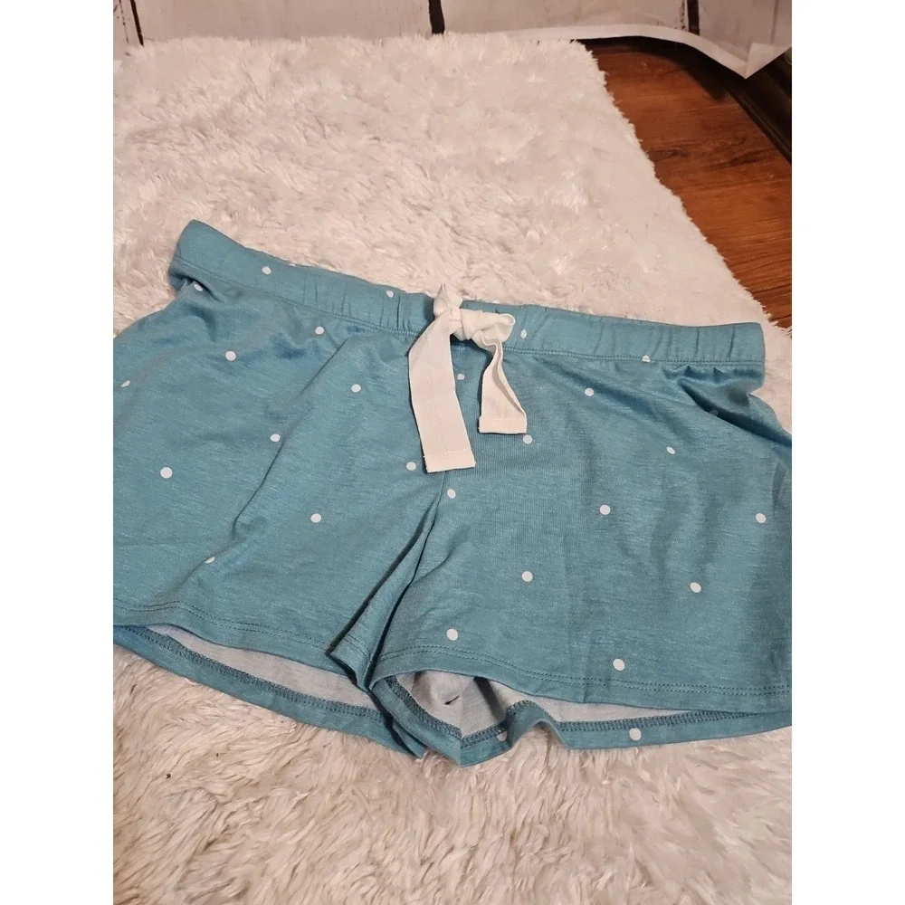 Felina Polka Dot Lounge Shorts M Medium Blue‎ White Drawstring Pajama Sleepwear - Picture 2 of 6